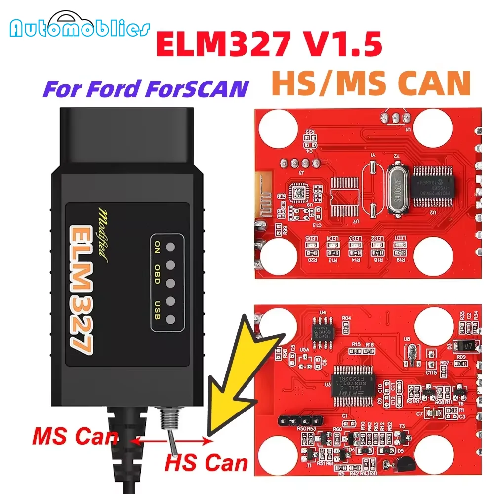 ELM327 V1.5 USB HS MS CAN For Ford FORScan PIC18F25K80 OBDII Scanner OBD 2 OBD2 Diagnostic Tool Auto Code Reader