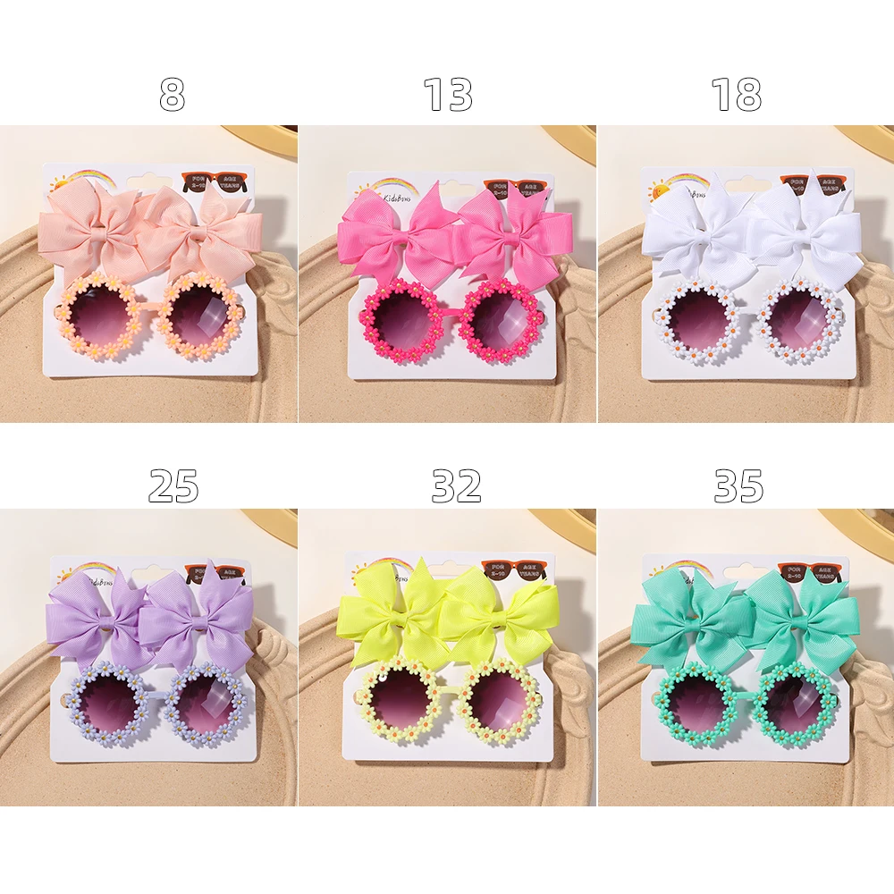 3 sztuk/zestaw Cheer Bow spinki do włosów Retro kwiatowe okulary przeciwsłoneczne dla dzieci drukowanie ręcznie robione spinki do włosów dziewczyny nakrycia głowy akcesoria do okularów — zdjęcie 2