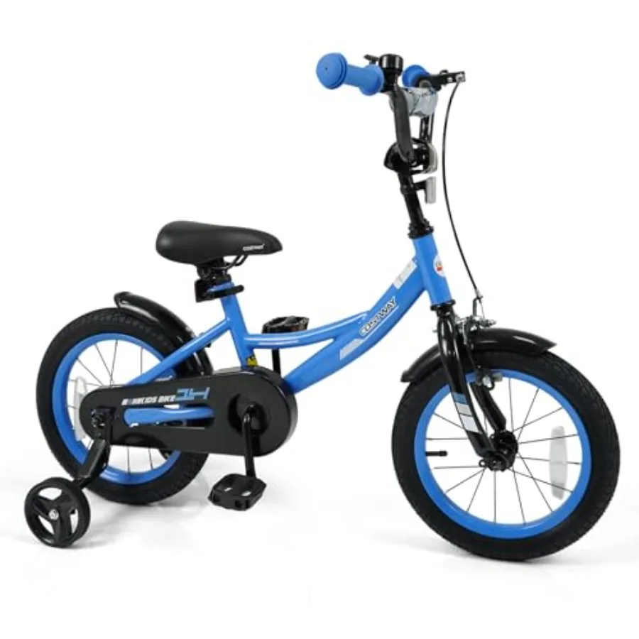 

14-дюймовый велосипед для детей 3-8 лет со съемными тренировочными колесами, двойными тормозами, регулируемым сиденьем и высотой руля, синий велосипед для