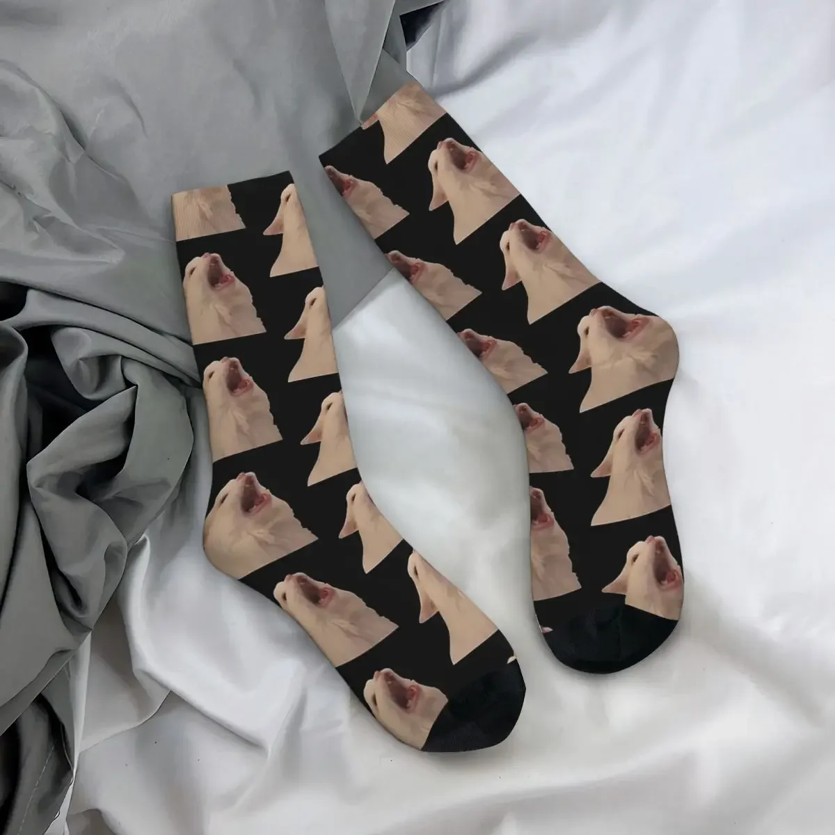 Weiße Katze schreien Meme Socken Harajuku super weiche Strümpfe die ganze Saison lange Socken Zubehör für Männer Frau Geschenke