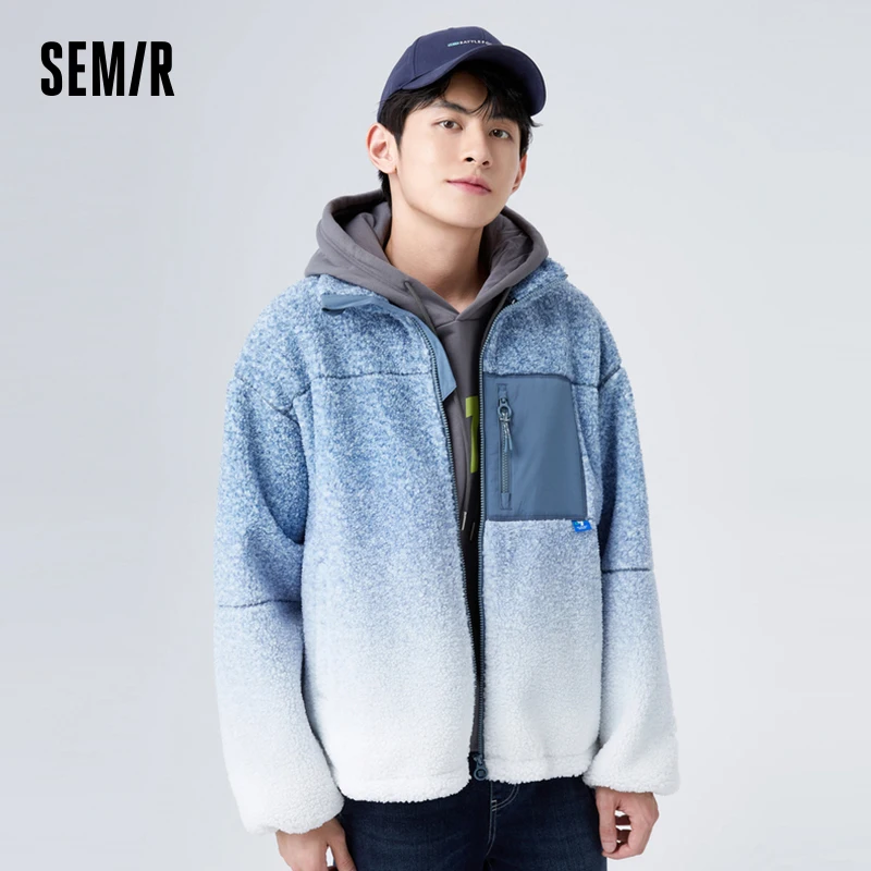 Semir Jacket Men Winter High Street Gradient Color Fashion Polar Fleece Warm Trendy Loose Jacket