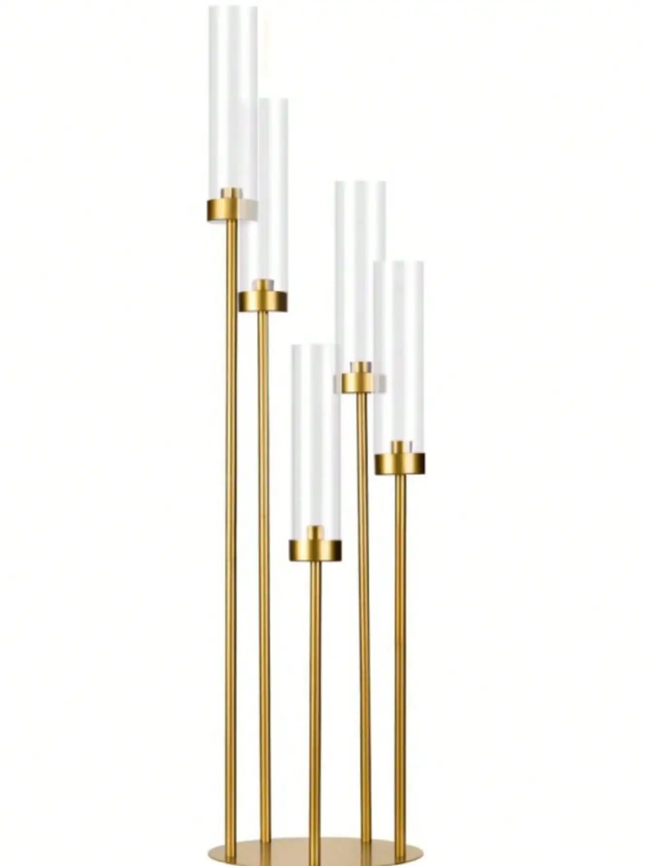 1/2-Piece Gold Candelabra Centerpieces For Weddings, 5-Arm Metal Floor Candlesticks With Lampshades, 39.4 Inches Tall Taper Candle Holders For Wedding Ceremonies And Dinners, Candles And Flowers Not Included