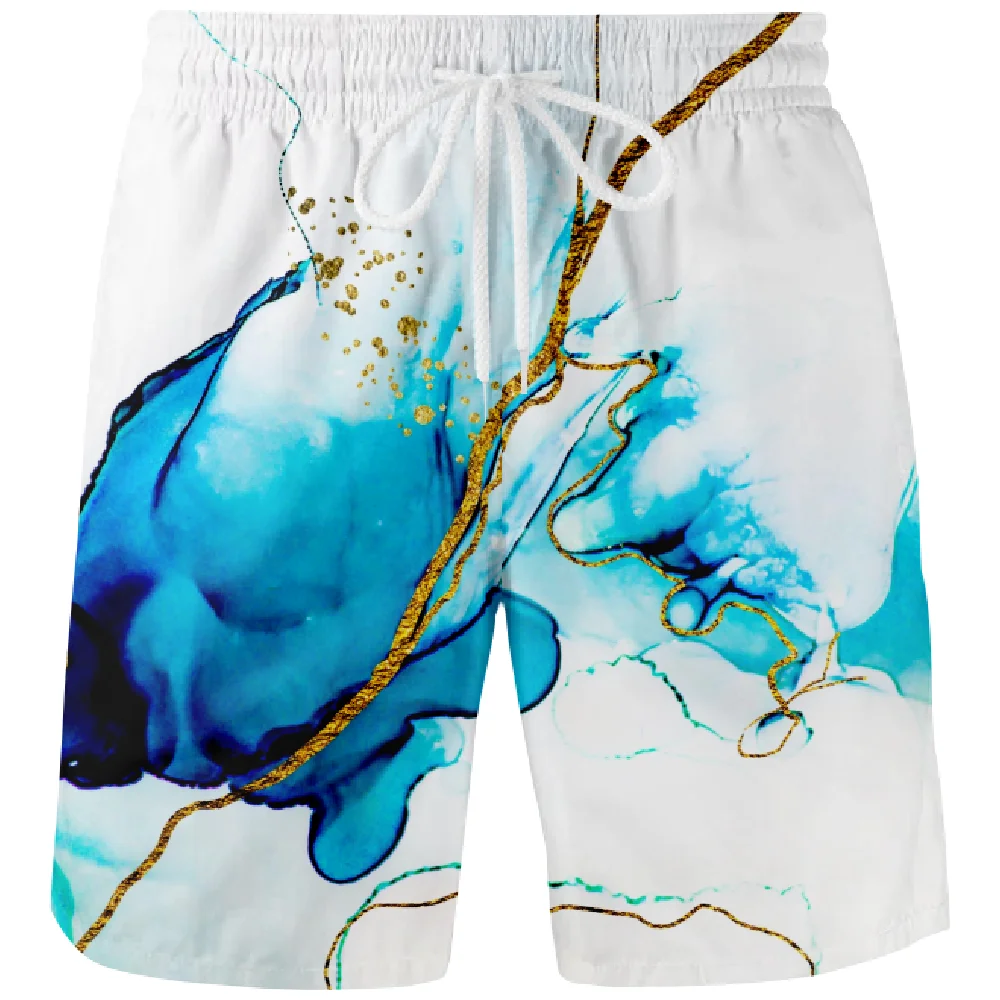 3D Men's Summer Shorts Swimming Shorts Swimsuits Surf Marbling Hawaiian Beach Swim Sports Pants Board Mesh Summer Clothing