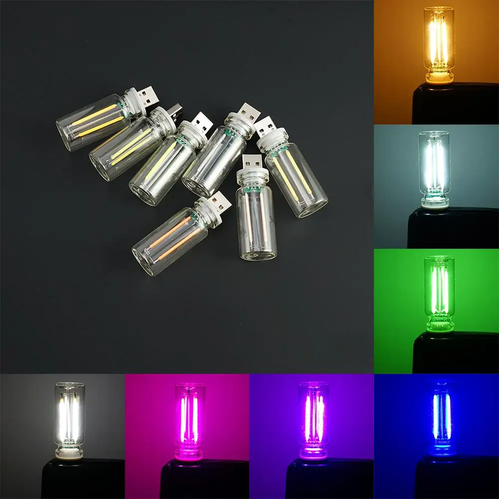 5V Car Night Light LED Filament Lamp Portable Lighting Plug Play USB Lamp Decorative Atmosphere Lamps For Environmentled Lights
