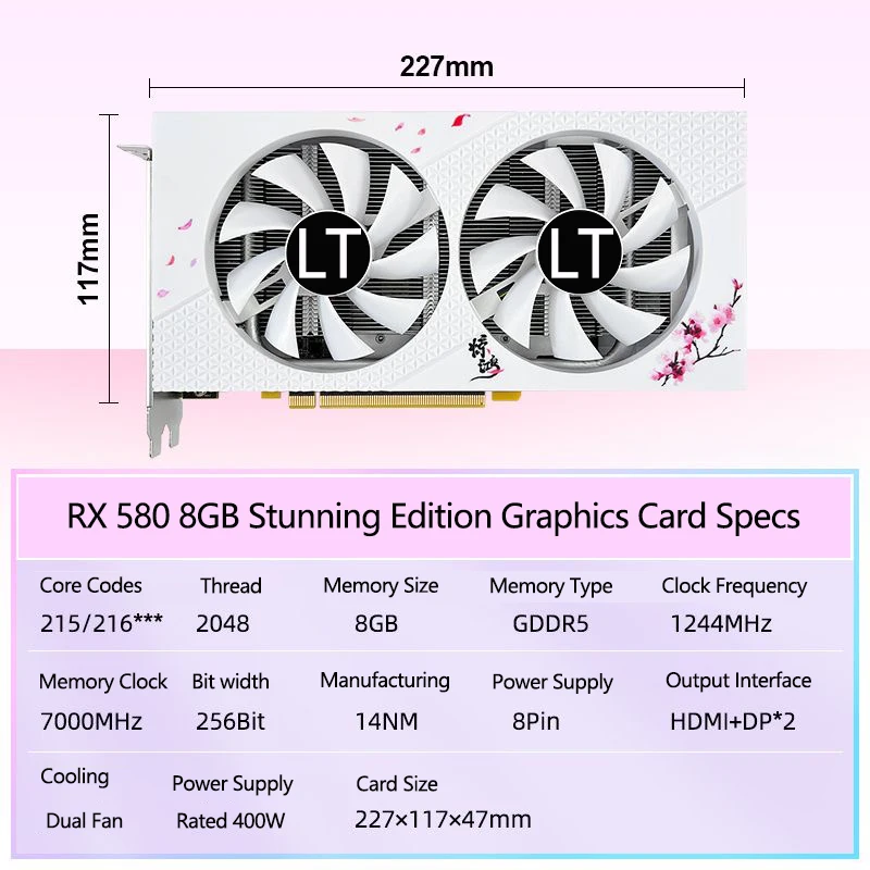 2023 New lotorasia Radeon RX580 8GB GDDR5 PCI Express x16 3.0 3 Fans video gaming graphics card external graphics card