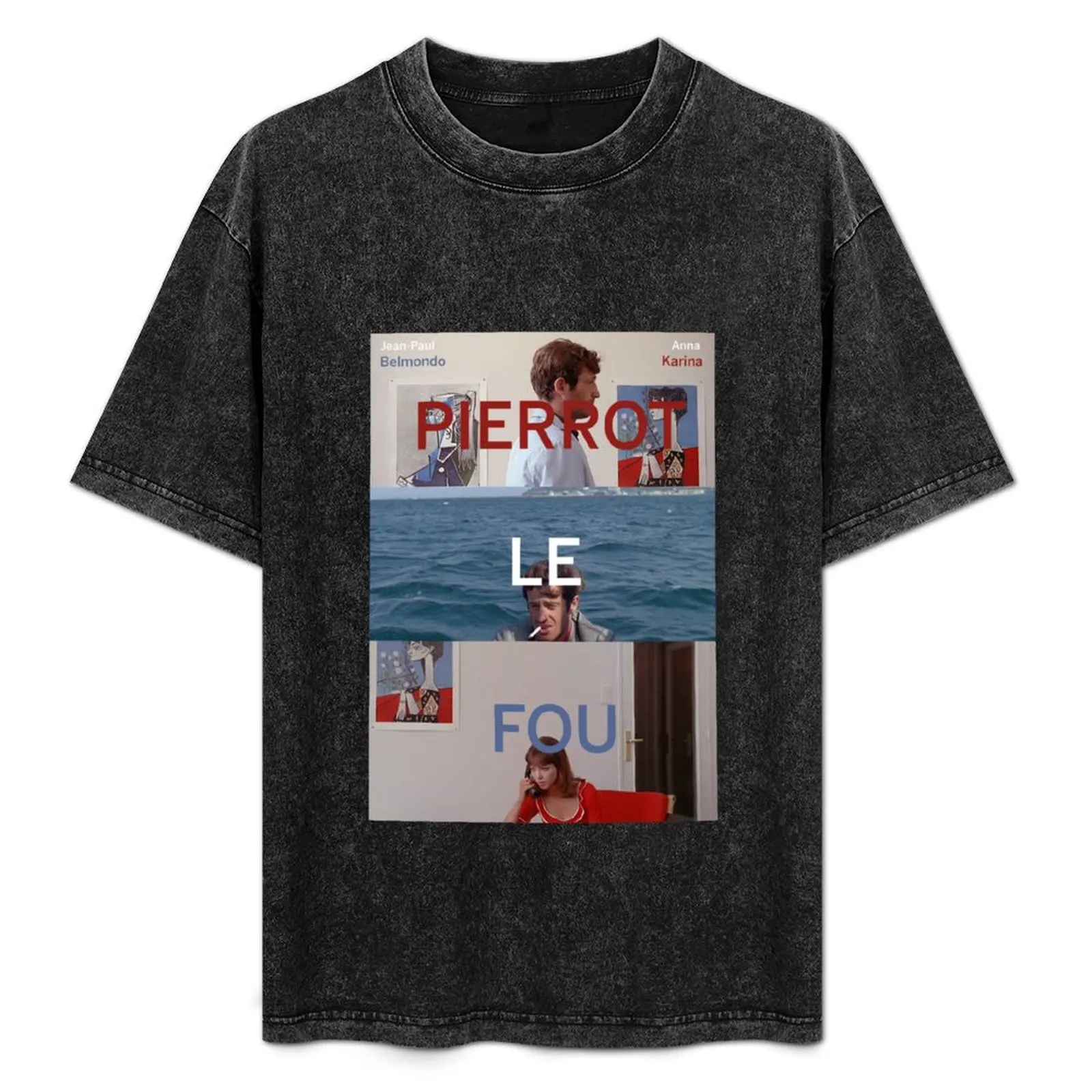 

Pierrot Le Fou Poster, Anna Karina and Jean-Paul Belmondo T-Shirt Basic Plain Short Sleeve Crew Neck Tee