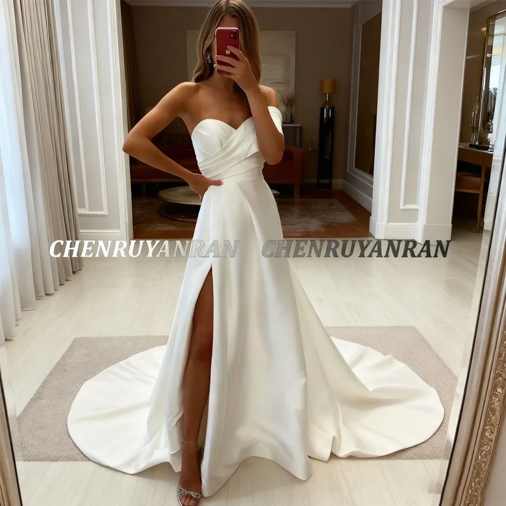 

Satin Wedding Dresses For Women 2025 One-Shoulder Simple Long Wedding Gowns Split Ivory Elegant Bride Dress vestidos de novia