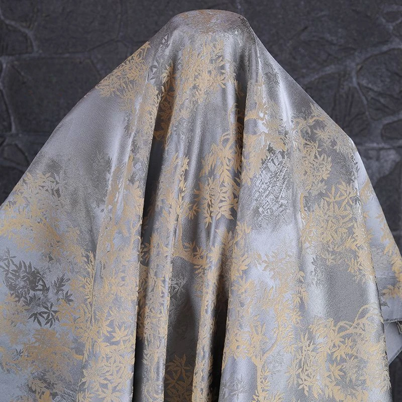 Advanced Sense of Haze Blue National Style Jacquard Fabric Landscape Like Cheongsam Hanfu Dress Clothing Designer Fabric