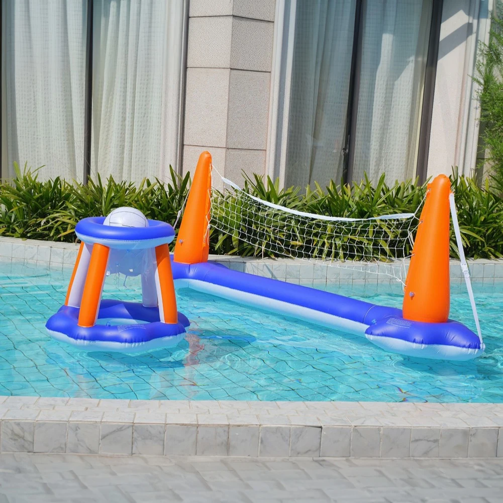Floating Volleyball Set 2 Balls Pool Volleyball Set & Basketball Hoop Pool Basketball and Volleyball Game for Summer Water Fun
