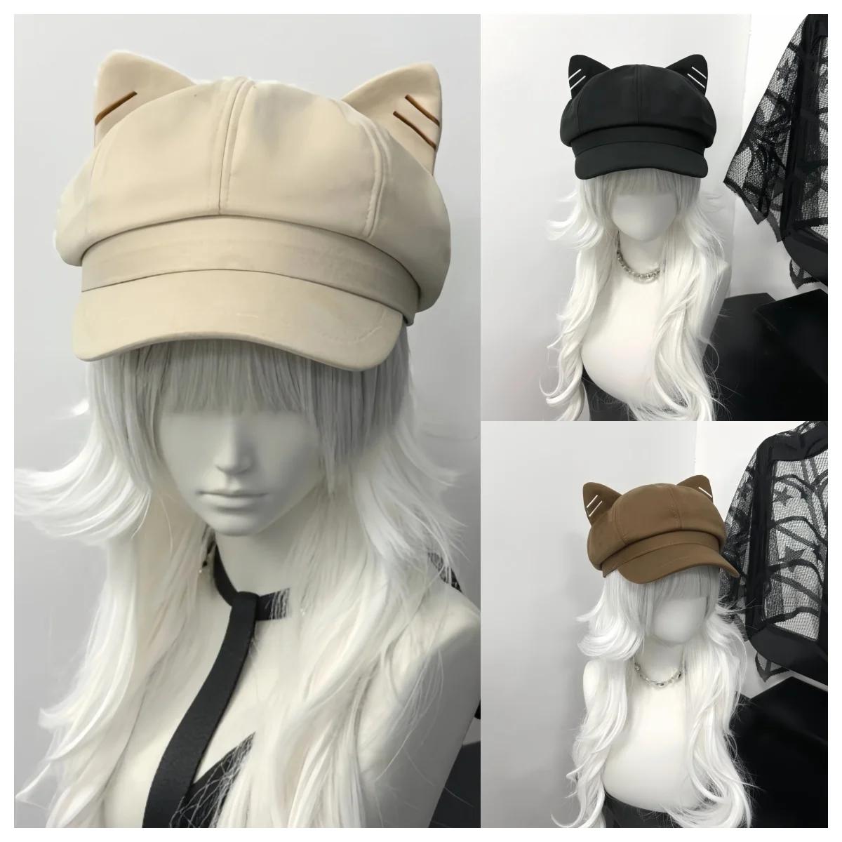New Original Handmade Women Fishion Cute Cat Hat Lolita Harajuku Gothic Beret Hat KC Steampunk Octagonal Cap