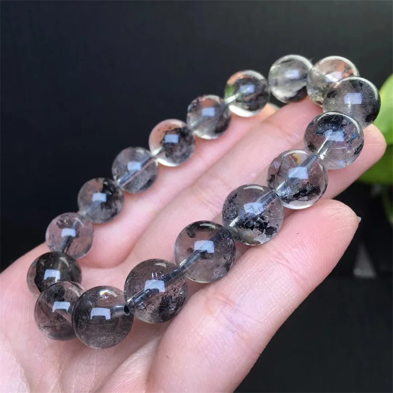 10MM Natural Black Herkimer Diamond Bracelet Clear Round Beads Fashion Jewelry For Woman Man Holiday Gift