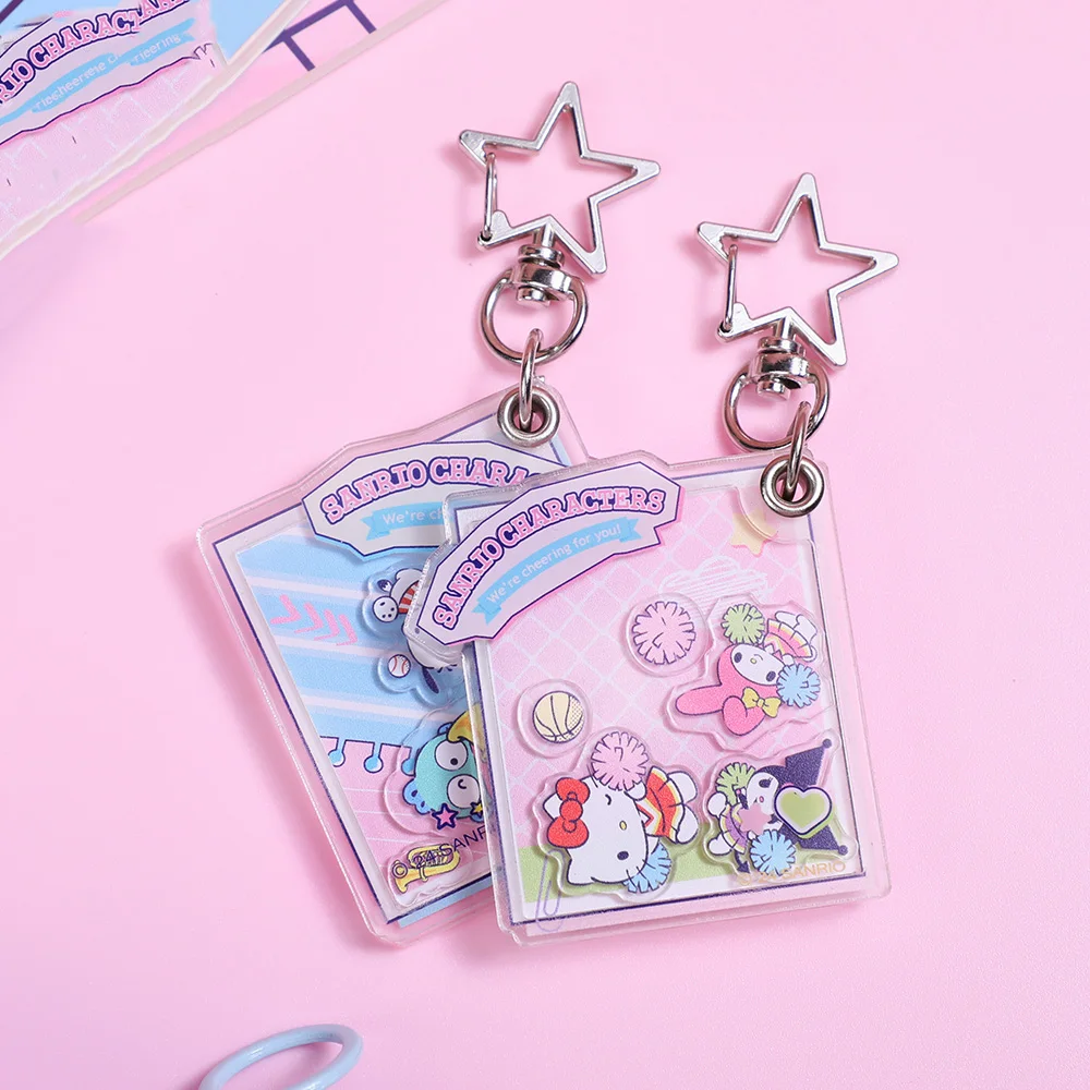 Fashion Sanrio Acrylic Shaker Keychain Pendant Star Shape Carabiner Durable Scratch-Resistant Decorative Bag Pencil Pouch