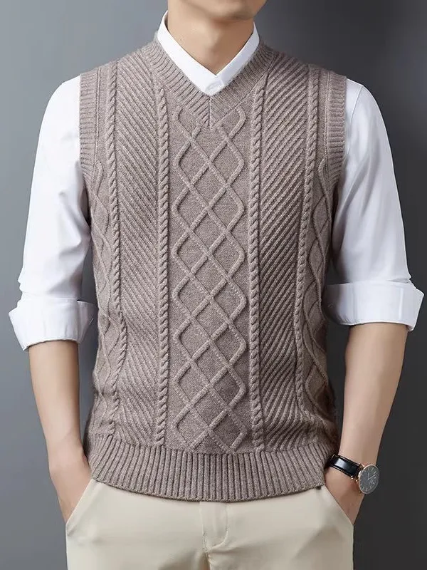 

Мужской вязаный жилет Thiened: теплый зимний пуловер с цветочной вышивкой, повседневный стиль, круглый вырез, без рукавов