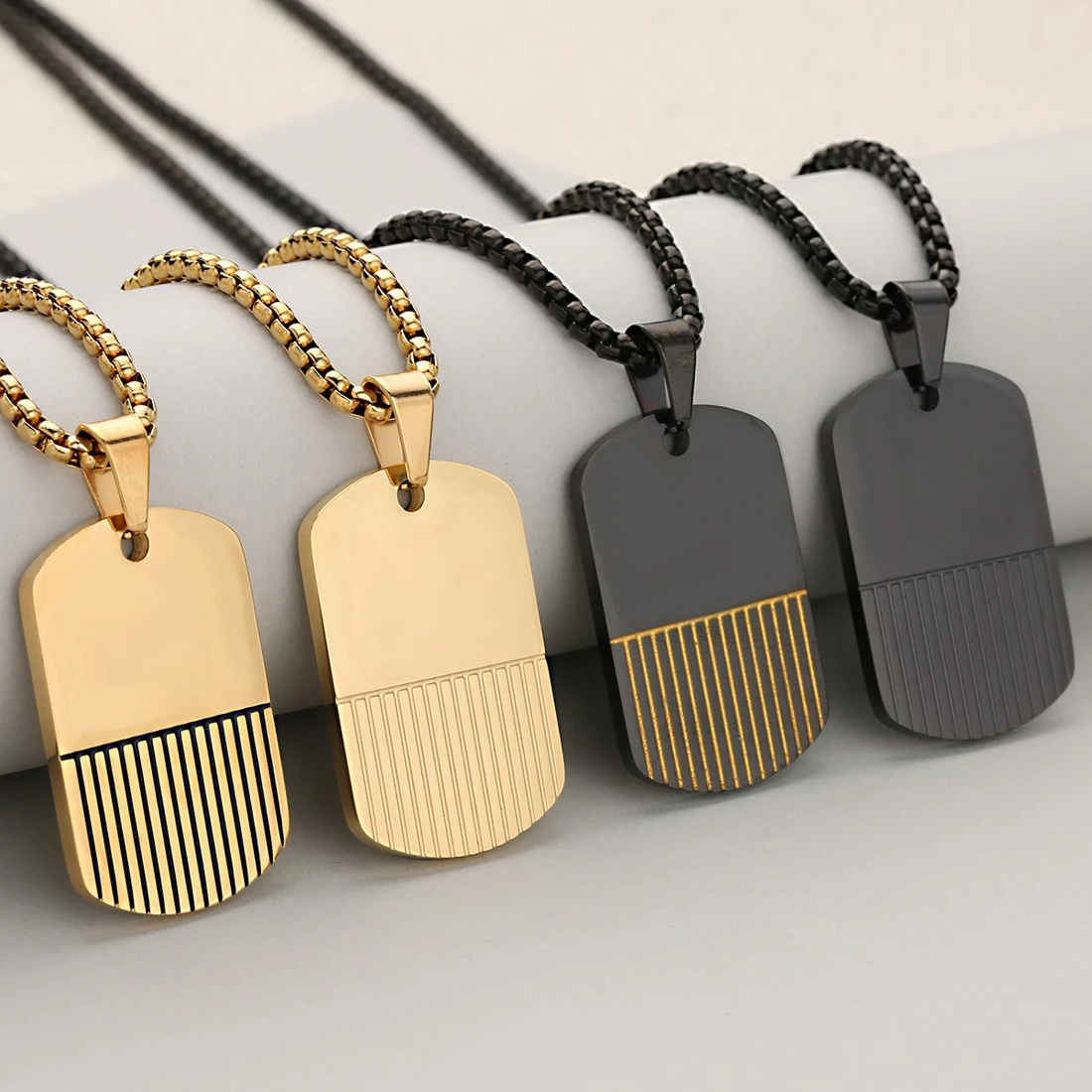 Mens Dog Tag Necklace - Kalung Dog Tag Minimalis Bergaris untuk