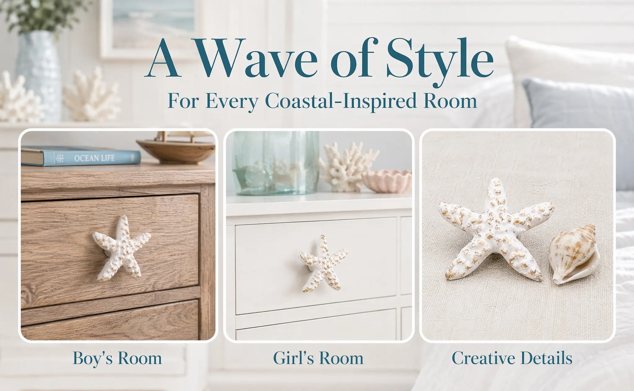 2 Pcs Cabinet Handles Cupboard Knobs Pulls Cast Iron Star Drawer Dresser Beach Theme Door
