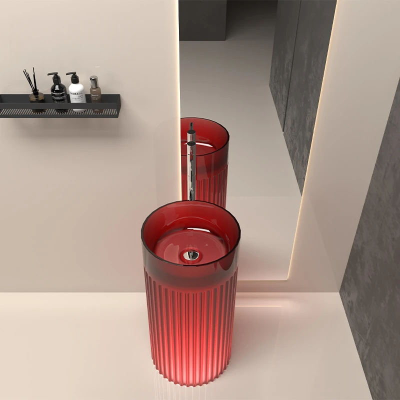 

Floor-to-ceiling bathroom hand wash basin Color transparent resin art column basin