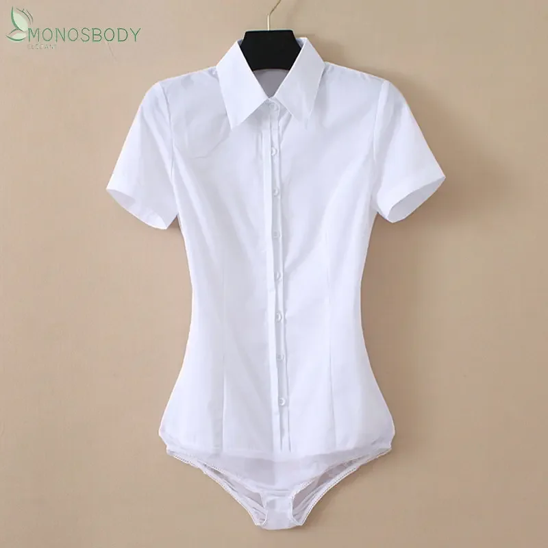 2024 Summer Short Sleeves Elegant Bodysuits Women Business Work White Body Shirts Office Lady Blouses Tops Monos Mujer Rompers