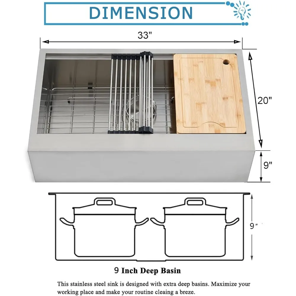 33 مريلة مطبخ من الفولاذ المقاوم للصدأ على طراز المزرعة مع ملحقات
