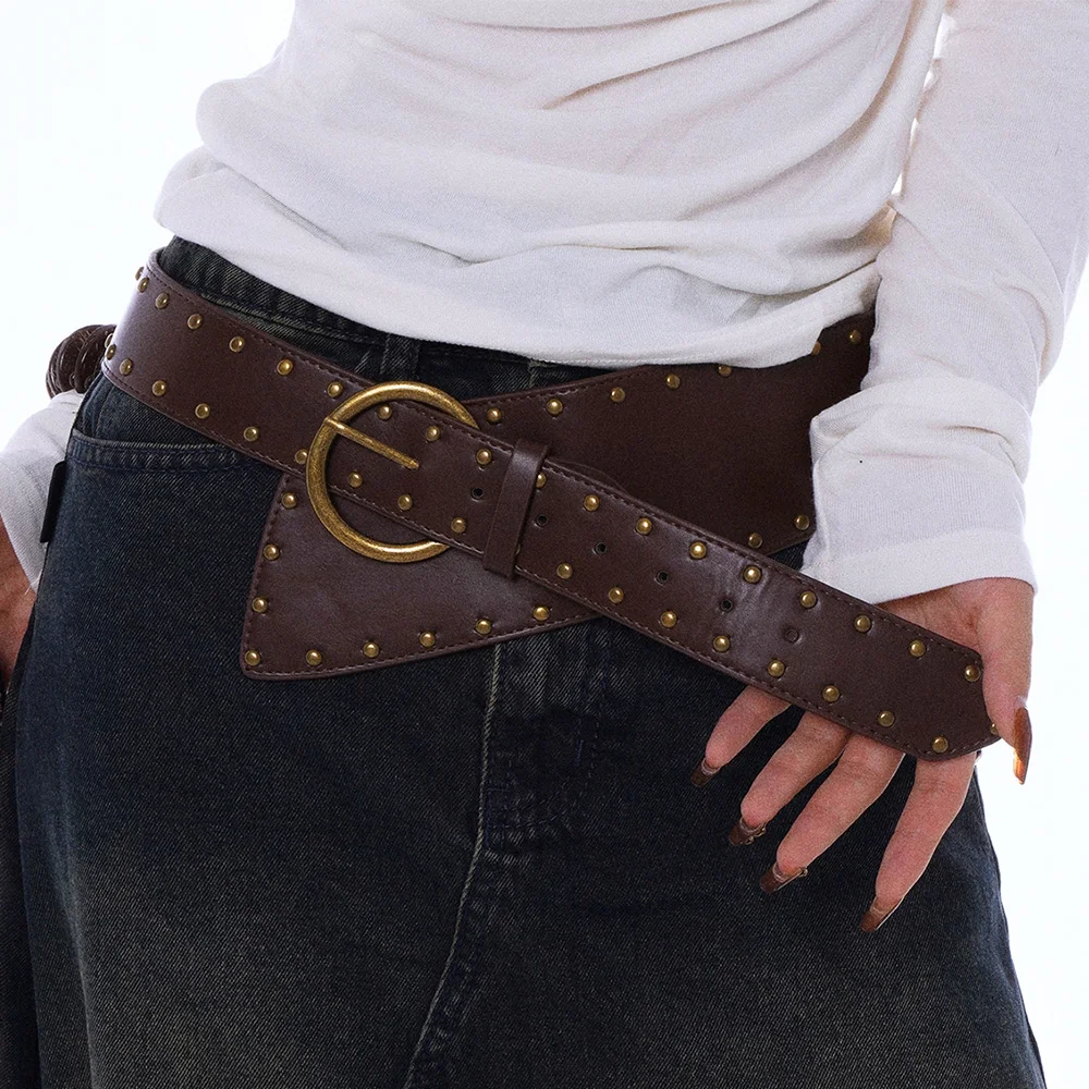 Western Cowboy Cowgirl Corset Leather belt for Women Punk Gothic decorative Wild Waistband Female women\'s retro rivet wide belt