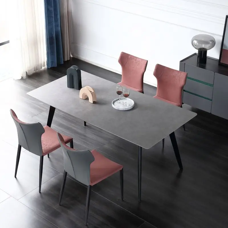 Italian Modern Luxury Small Unit Restaurant Rock Plate Rectangular A3 Carbon Steel Dining Table