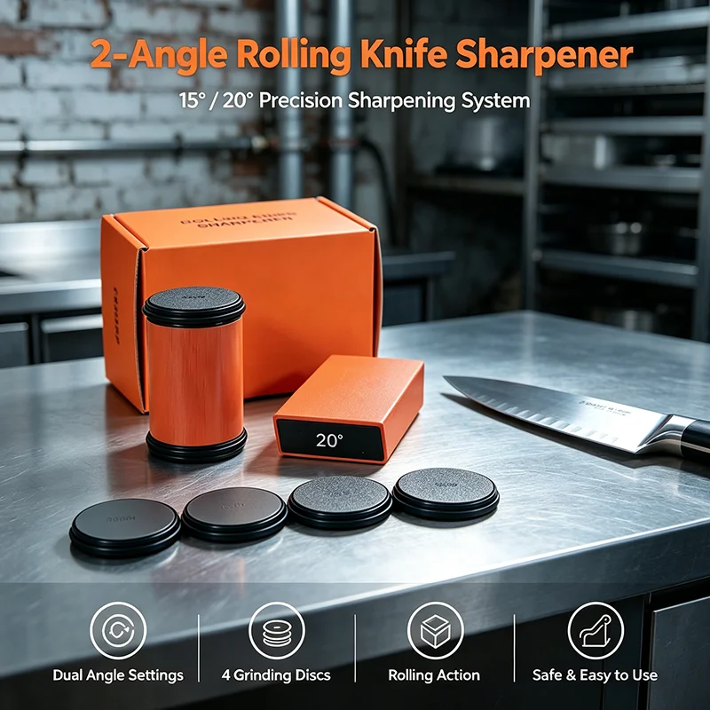 15/20° Rolling Knife Sharpener Set Diamond Grinding Disc Jade Fine Sharpening Non-slip Base Kitchen Manual Sharpening System Box