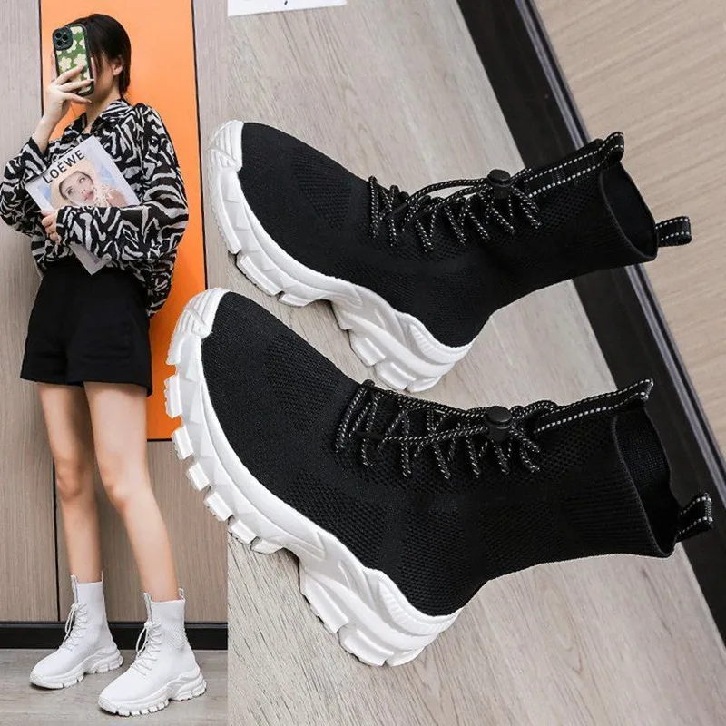 

Spring Women High-top Elastic Sock Shoes 2026 Autumn Knitted Breathable Single Shoes Female Fashion Casual Sports Elastic Boots