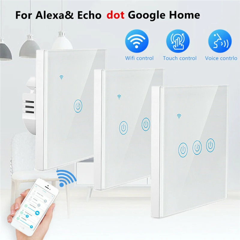 

1/2/3 Gang Smart Life Wi-Fi настенный светильник сенсорный переключатель нейтральный провод беспроводное управление сенсорный выключатель света стандарт ЕС