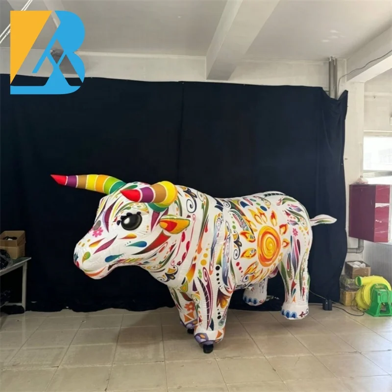 Personalized Walking Type Giant Inflatable Colorful Bullfighting Costume for Carnival Parade Toy