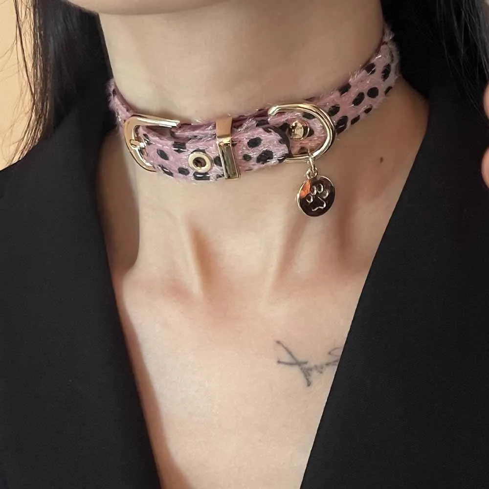 Sexy Girls Y2K Choker Jewelry Leopard Horsehair Women Necklace Punk Adjustable Leather Neck Strap Hiphop Party Collar Decoration