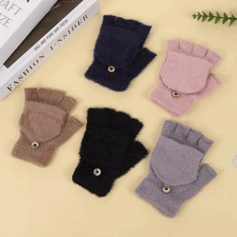 Outdoor Winter Half Gloves Warm Touchscreen Gloves Thickened Imitation Cashmere Flip Cover Gloves For Women Men