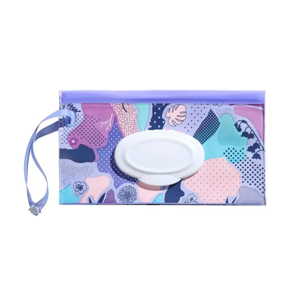 1Pcs Reusable Baby Stroller Accessory Refillable Snap-Strap Cartoon Wet Wipe Pouch Tissue Box Wipes Holder Case Wet Wipe Bag