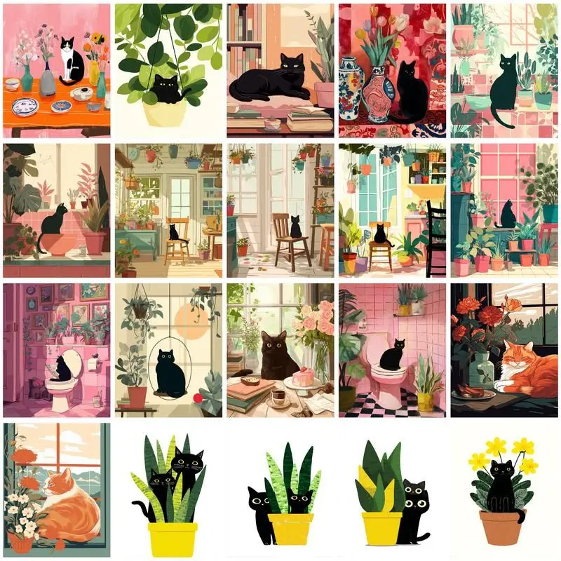 

CHENISTORY DIY Painting By Number Black Cat Drawing On Canvas Hand Painted Paintings Gift Pictures By Numbers Kits Home Decor