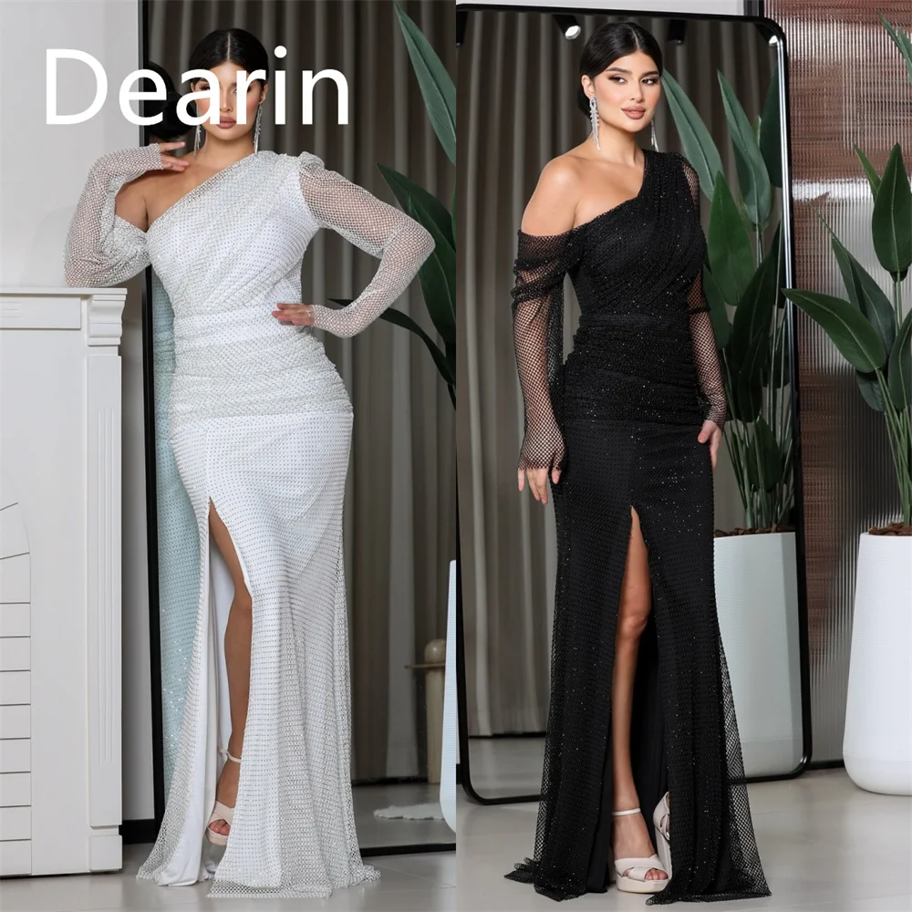 

Customized Evening Dress Prom Gown Women Formal Dearin One Shoulder Column Floor Length Tassel Sequin Bespoke Occasion Dresses P