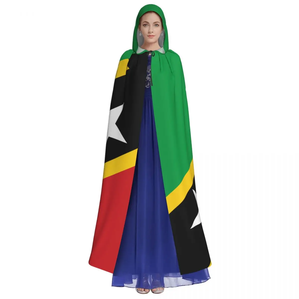 Volwassen Mantel Cape Cape Capuchon Capuchon Saint Kitts En Nevis Vlag Middeleeuws Kostuum Heks Wicca Vampier Elf Purim Carnaval Party