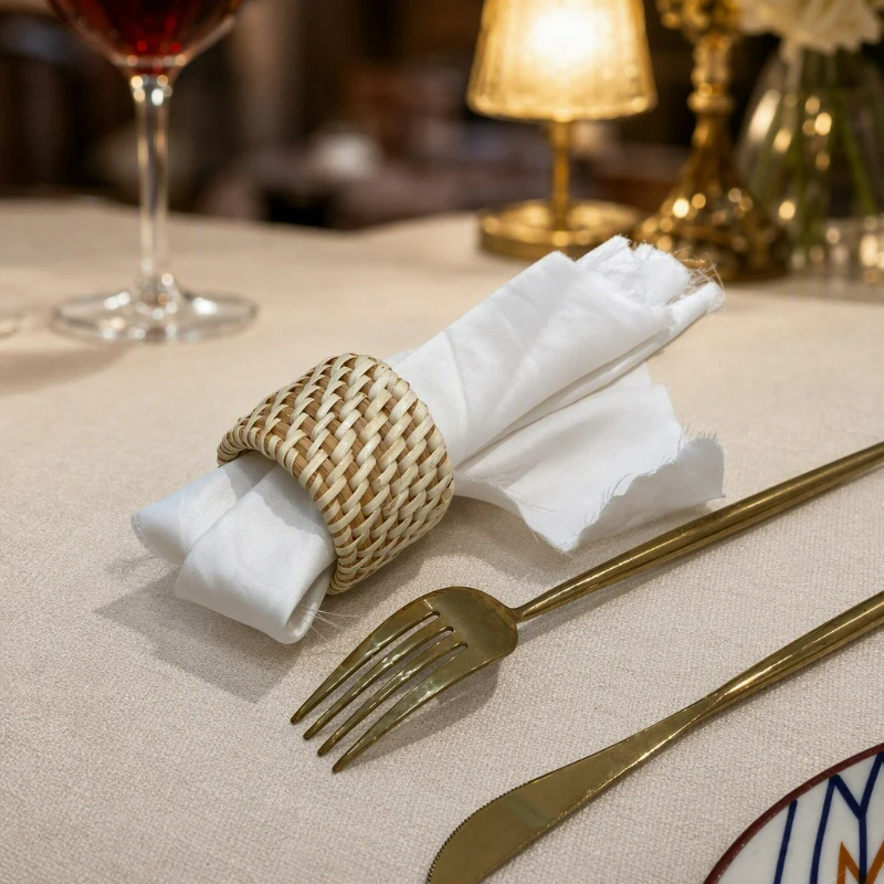 Autumn Rattan Hand-woven Rattan Woven Ring Western Restaurant Napkin Buckle Mouth Cloth Ring Woven Cassava Meal Ring