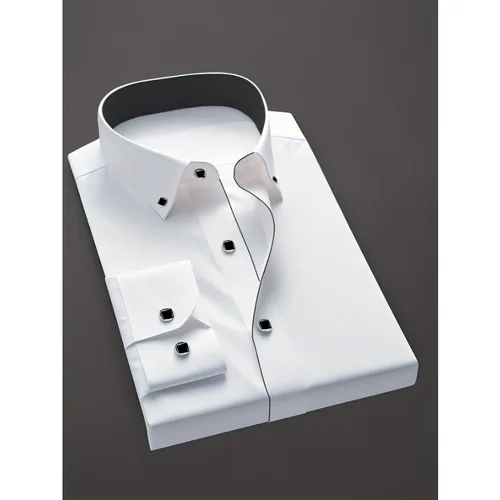 Imagen 2 del producto Nuevas camisas blancas para hombre, camisa de vestir elástica informal de negocios de manga larga de Color sólido