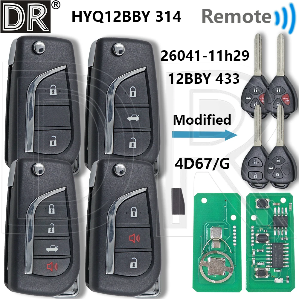 Great HYQ12BBY 314.3MHz 12BBY 433 26041-11h29 433MHz Car Remote Key For Toyota Corolla Camry Avalon Matrix RAV4 Yaris Venza