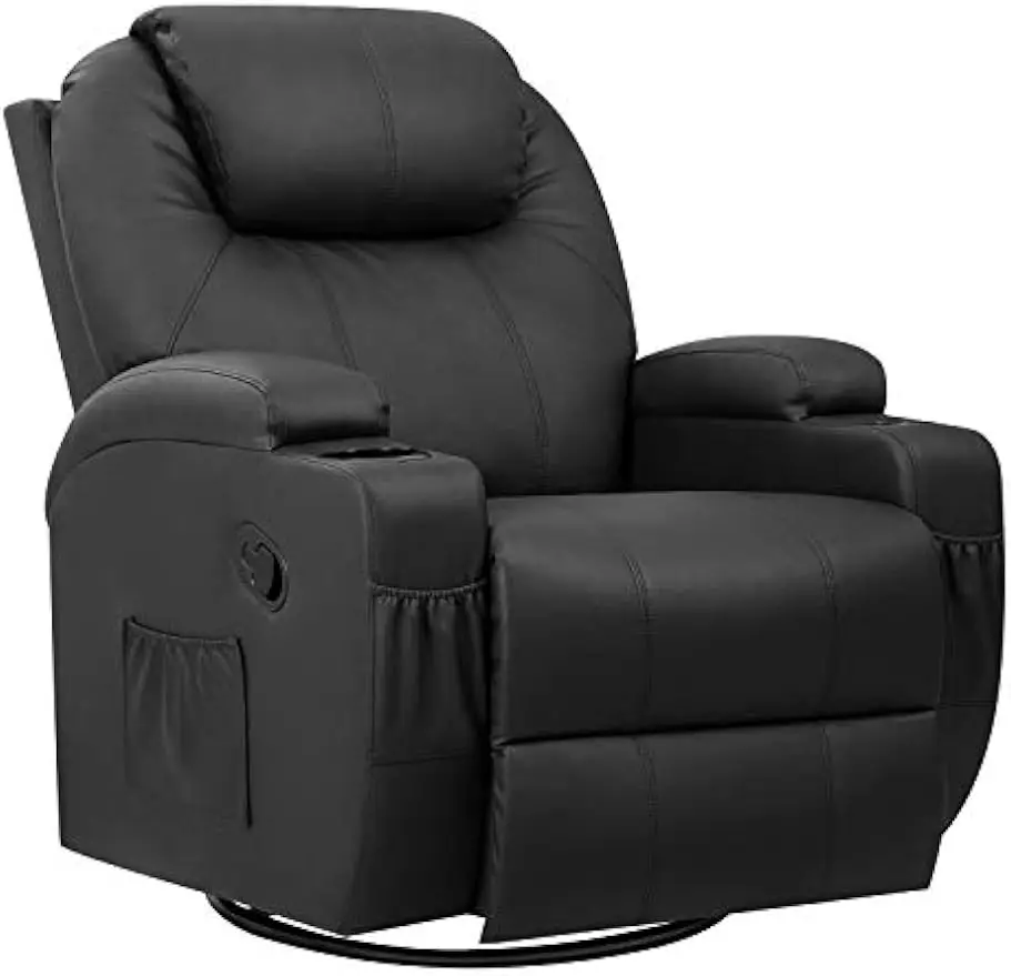 Swivel Rocker Recliner with Massage and Heating Functions, Sofa Chair with Remote Control