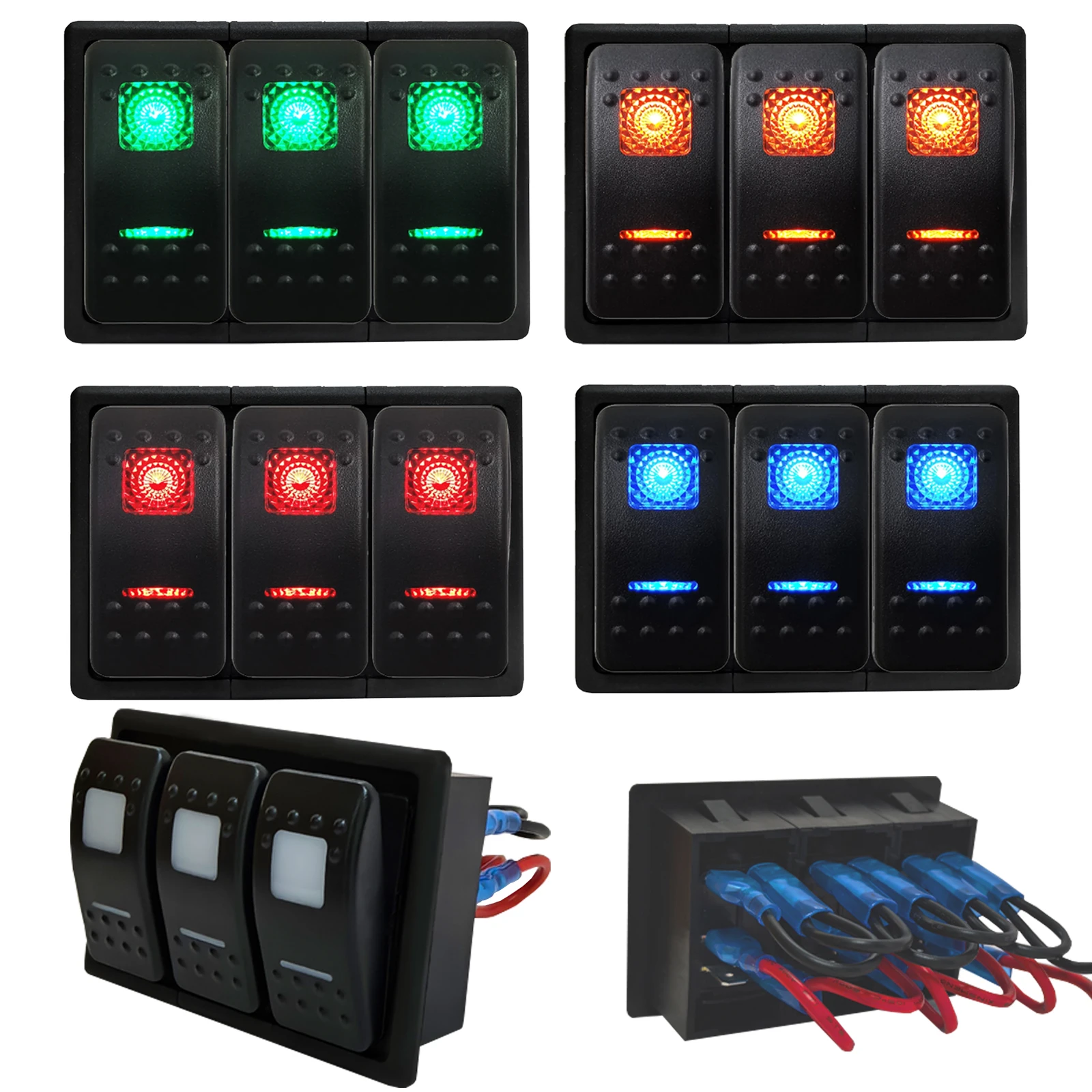 

3 Gang Waterproof Rocker Switch Panel Housing Dual LED 12V/24V Universal for Car Boat Marine RV Truck Motorcycle 4x4 Off Road