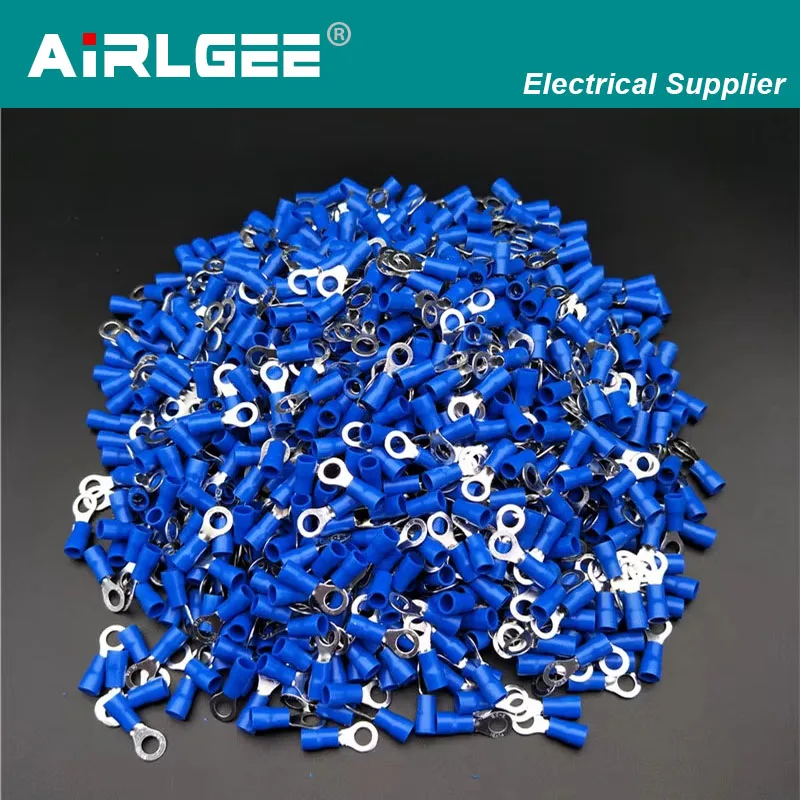 1000Pcs Blue PVC Insulated Crimp Ring Terminal Cable Lug RV2-5S for AWG 16-14 Wire #10 Stud
