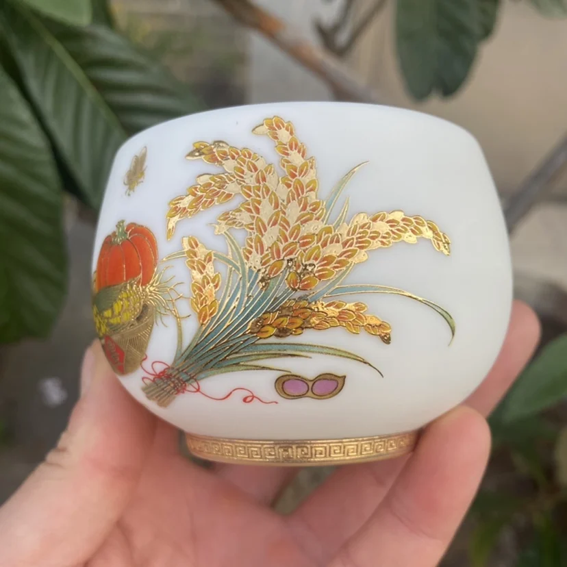 

Handmade Vegetarian White Jade Grain Fengdeng Cup Single Household Ceramic Pink Large Bowl