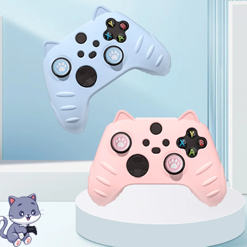 Cat Paw Silicone Soft Shell Protector Sticker Skin For Xbox Series X/S Game Controller Case XSS XSX Thumb Stick Grip Cap Cover