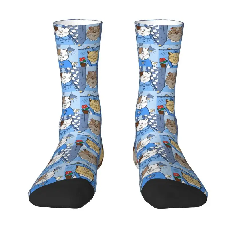 

Custom Funny Printed Funny Cats Pets Pattern Blue Socks for Women Men Stretch Summer Autumn Winter Crew Socks