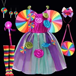 2025 Purim Festival Candy Dress Girl Fairy Sweet Lollipop Costume Toddler Carnival Colorful Rainbow Tutu Kid Fancy Party Apparel