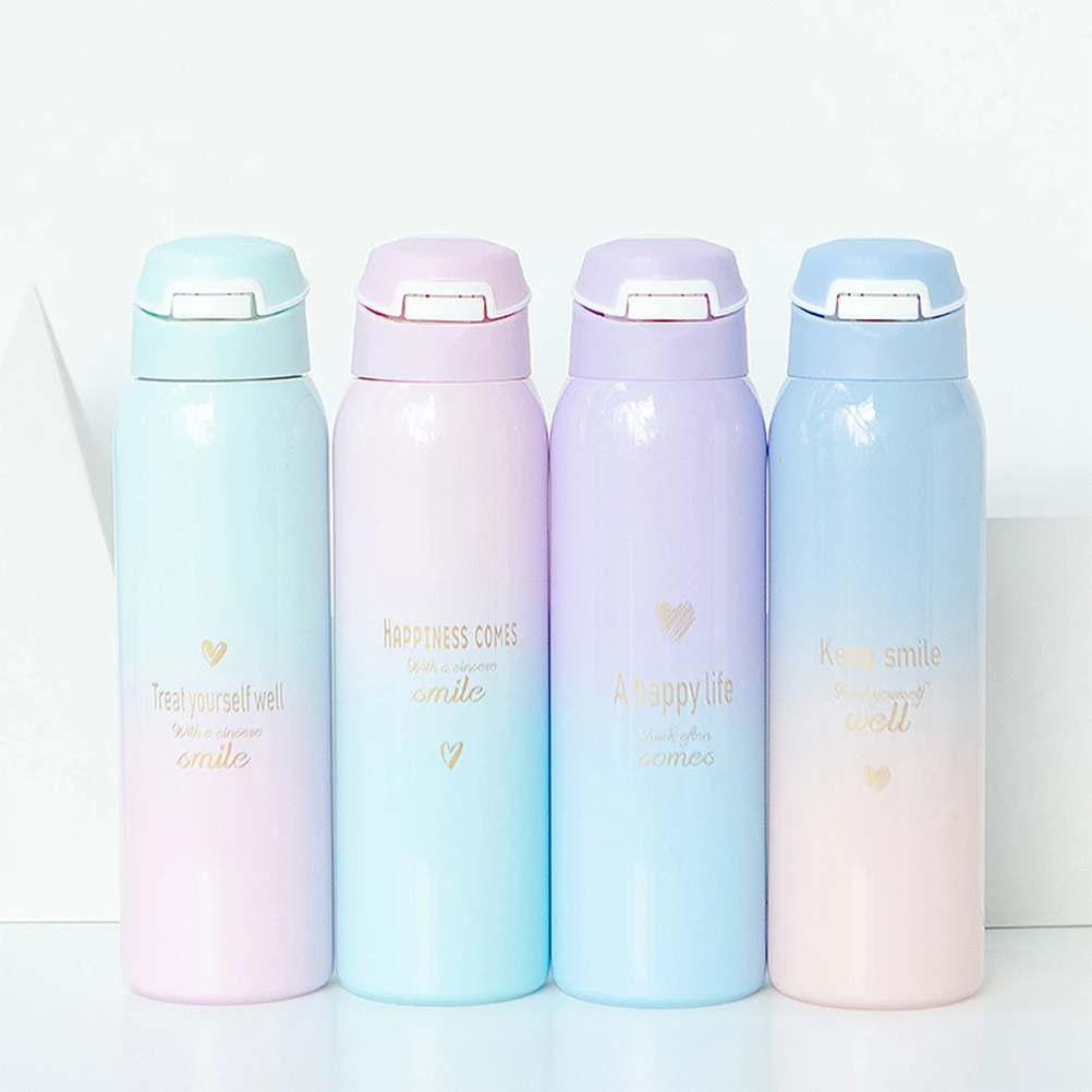 Stainless Steel Vacuum Cup Vacuum Cup Students Stylish Vacuum Cup Bounce Cover Vacuum Cup (480ml Pink Cover)
