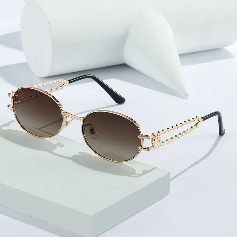 Metal Oval Hip-hop Trend Sunglasses Brand Designer Female Eyewear Anti-glare UV400 for Women Men