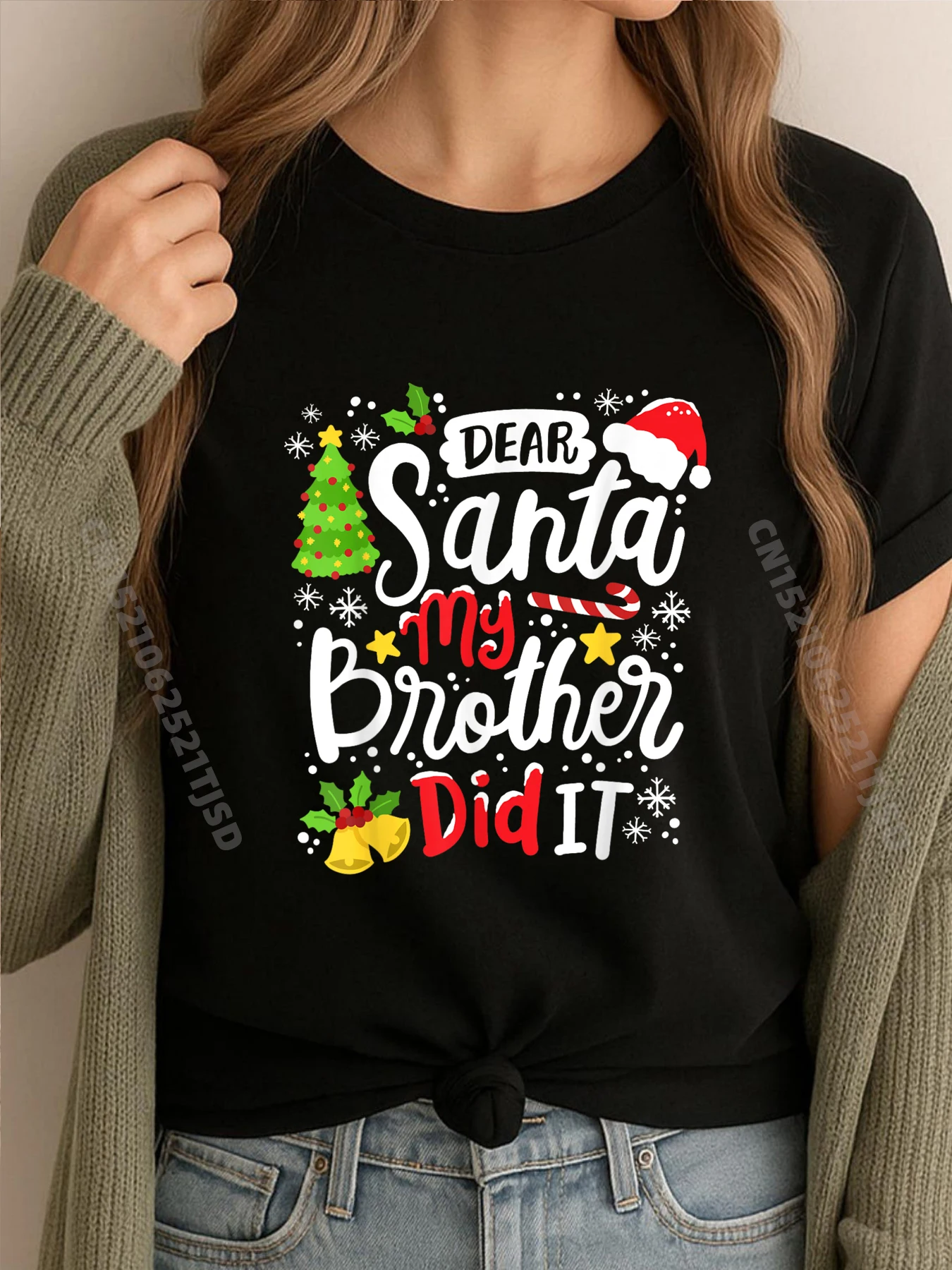 

Dear Santa My Brother Did It Christmas Matching Pajama Graphic T Shirts Woman Camiseta Masculina Birthday