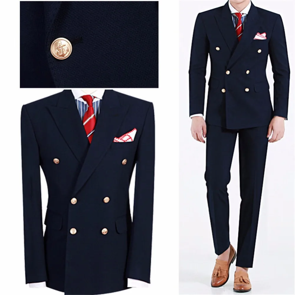 

2023 New Arrival Tailor Made Mens Suit Double Breasted Navy Blue Jackets Formal Dinner Party Prom Business Men Suit (Jacket+Pant