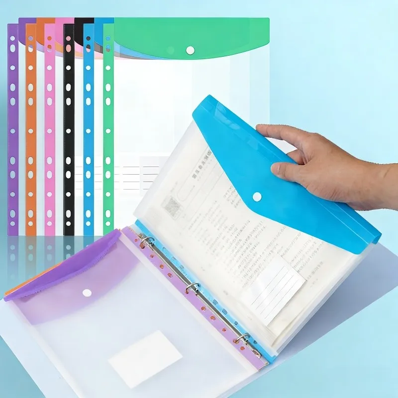 

A4 11-Hole Expandable File Bags with Press Stud Closure, 6 Pack Plastic Pocket Folders Fit 2/3/4 Ring Binders for Office Use