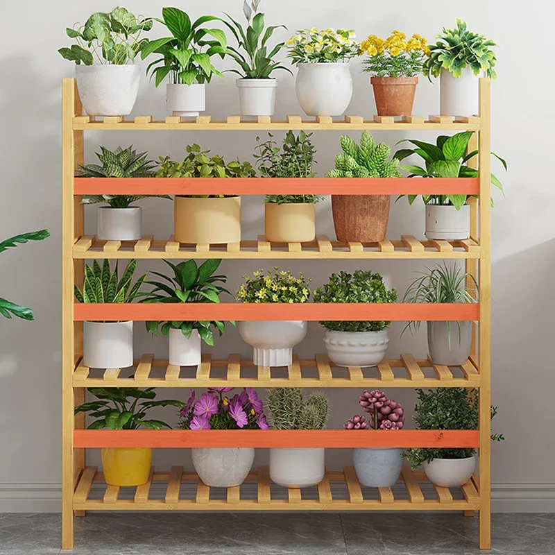 Modern Wood Plant Shelves Balcony Flower Pot Holder Floor Type Plant Shelves Multilayer Rack Indoor Furniture